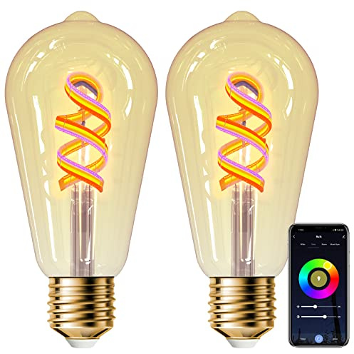 ANTELA Alexa Glühbirnen E27 Smart LED Vintage Edison Lampe 5W | WLAN RGB Dimmbare Birne, APP Steuern Kompatibel mit Google Home, Warmweiß Licht, Kein Hub Benötigt, 2 Stück
