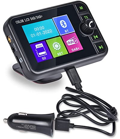 Hikity Radio DAB/DAB+ per Auto/Uso Domestico, DAB Portatile Radio Digitale Display LCD da 2,4con Vivavoce Bluetooth+Trasmettitore DAB/FM+Aux-In/Out+TF Card Music Play+Caricatore da Auto