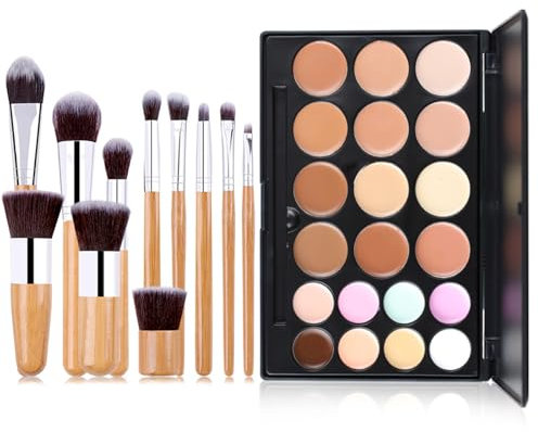 Joyeee 20 Farben Contouring Concealer Palette, Cream Foundation Contouring Palette +11 Stück Make up Pinsel Set, Concealer Augenringe, Mischbare Farbtöne