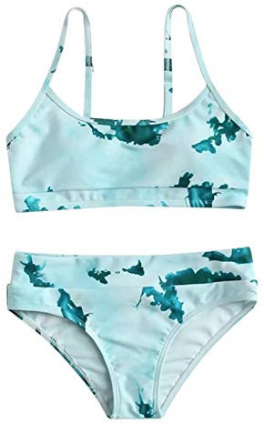 riou Maillot de bain Bikini pour fille Patchwork Ensembles Maillot de bain Deux Pièces Dentelle Bohême Rembourré Soutien-gorge Hauts Split Swimmingsuit Piscine Vacances, vert, 8 ans