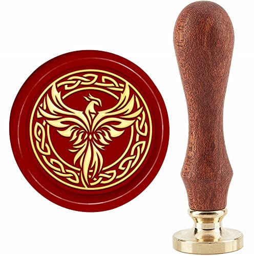 craspire Phoenix Wachssiegelstempel Knoten Siegellackstempel 30 mm Retro Vintage Abnehmbarer Messingstempelkopf Mit Holzgriff Für Einladungen Karten Geschenkverpackung Dekor