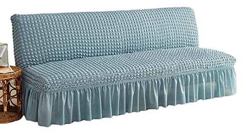 GUYIRT Armless Schlafsofa Bezüge mit Rock, Sofabezug 3 Sitzer ohne Armlehne, rutschfest, Spandex Waschbar Armlose Sofabettbezug für Wohnzimmer Schlafzimmer-Blau-Groß (190-210 cm)