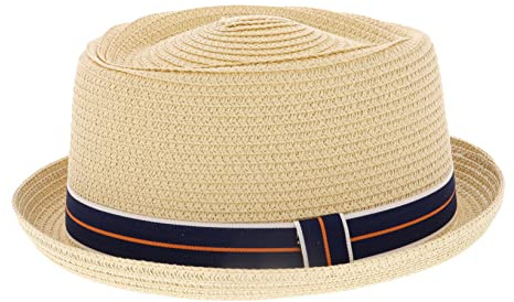 MAGGNA Summer Straw Pork Pie with Striped Band