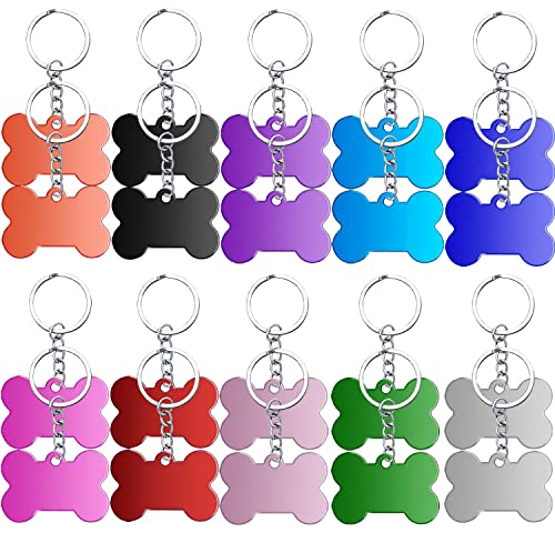 Hundemarke Knochen Hundemarken aus Aluminium 20Stk Erkennungsmarke Rohling 2,5 x 3,8cm Adressanhänger hund Wasserdicht mit 20 Hundemarke Kette für DIY Hunde und Katzen Haustier-Erkennungsmarke