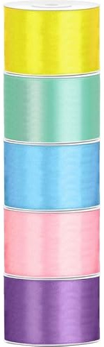 Satin Geschenkband 50mm 5 Farben je 25m lang pastell gelb mit hellblau rosa lavendel Schleifenband Geschenkverpackung Geburtstag Hochzeit Weihnachten 5er Set