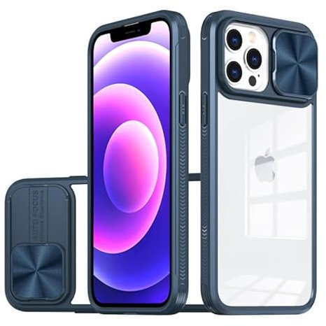 MHtech for iPhone 12 Pro Max Case with Camera Cover, Slim Fit Shockproof Protective Soft Bumper Case with Slide Lens Protection Designed for 12 Pro Max 6.7 inch (Blue)