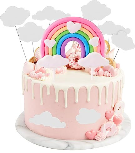 7 Stück Tortendeko Geburtstag Regenbogen Kuchendeko Wolke Geburtstag Cake Topper Macaron Kuchen Deko Happy Birthday für Kuchen Dekoration Kinder Mädchen Junge