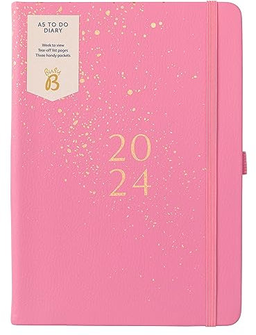 Busy B - To Do Diary Terminkalender von Januar bis Dezember 2024 - Pink - Kunstleder A5 Wochenansicht Terminkalender mit Notizen, Abreißlisten und Steckfächern