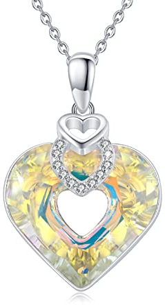 ECHOOY 3 Herzen Kristall Halskette für Damen Sterling Silber Weiß Herz Kristall Anhänger Herz Kristall Halskette Herz Schmuck Geschenke für Mutter Frau Geburtstag Jahrestag