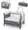 DREAMADE Reisebett mit Matratze, 5 in 1 Beistellbett Baby mit Rollen & Wickelauflage & Spieluhr, 110×76cm Babybett mit Tragetasche, für Neugeborene & Baby (Bunt)