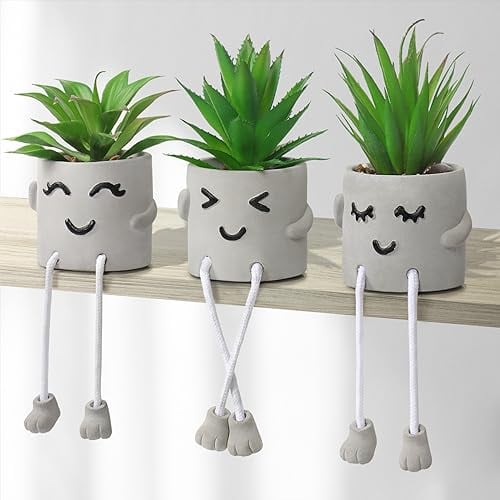 Dremisland Plantas Suculentas Artificiales en Maceta Decorativa Pequeña Planta Colgante Pierna Cemento Suculentas Artificiales Decoración para Hogar Oficina Mesa Escritorio Sala de Estar