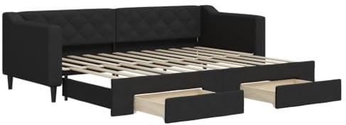vidaXL Tagesbett, Sofabett Ausziehbar mit Schubladen, Gästebett Schlafsofa für Schlafzimmer Wohnzimmer, Sofa Ausziehbett, Schwarz 80x200cm Stoff