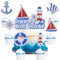 SugarGera Kids' Sailboat Themed Happy Birthday Cake Toppers 7-PC Set - Perfect for Boy or Girl's Sailor, Baby Shower, Children's Day, Anniversary, Gender Reveal Parties - Blue, Metallic