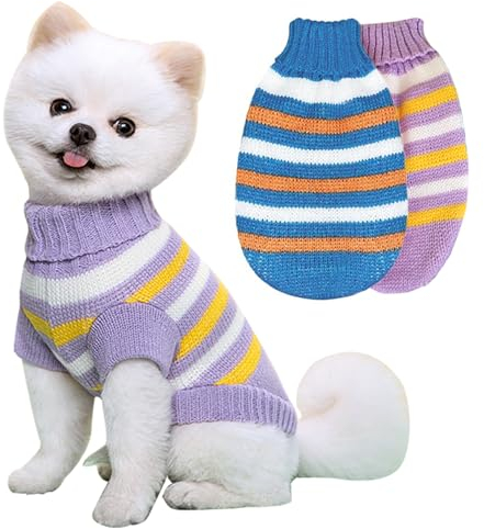 KASESSS 2er Hundepullover, Gestreifter Hundepullover, Gestrickter Wintermantel Pullover für Kleine Hunde, Bequem und Weich, Warmer Hundepulli für Winter