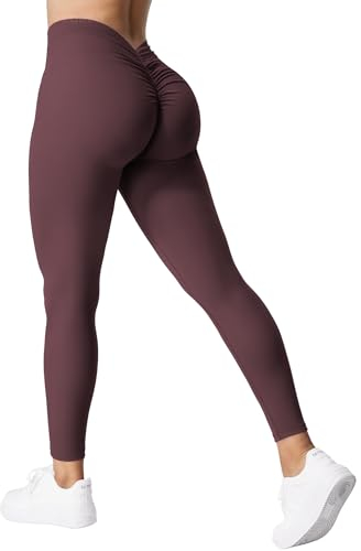 YEOREO Sport Leggings Damen V Back Taille Scrunch Workout Leggings High Waisted Butt Lifting Nahtlose Gym Yoga Leggings Wine Red M