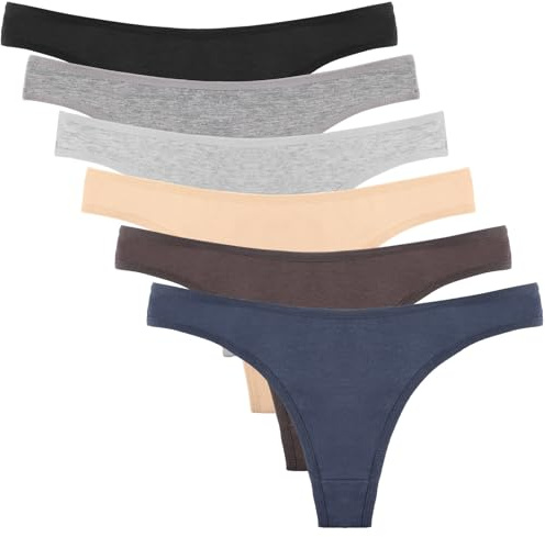 DRESHOW 6 Stück Baumwolle String Tanga Damen Unterhosen Frauen V-Waist Atmungsaktiver No Show Thong Unterwäsche