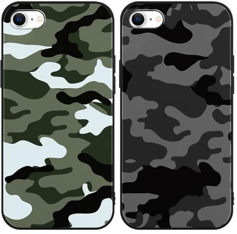 Yomjew 2 Pack Army Green Black Camo Phone Case for iPhone 7/8 / SE 2020 / SE 2022 4.7 inches, Cool Durable Pattern Anti-Scratch Soft Slim Flexible Protective Shockproof TPU Funda Cover for Men Boys