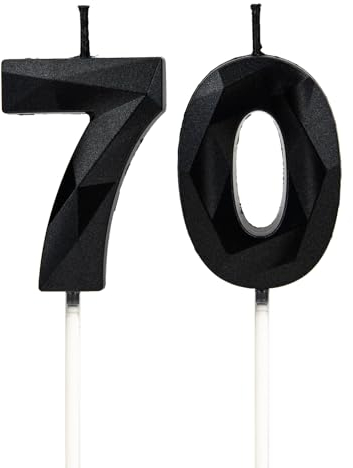 70th Birthday Candles, Black Number Candles Birthday Decoration, Happy Birthday Cake Toppers, for Birthday Parties Weddings Company Anniversaries (Black, 70)
