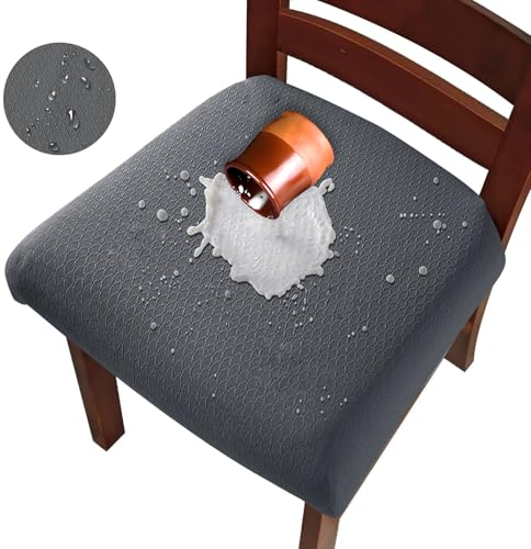 Hopelit Lot de 6 housses de chaise de salle à manger Jacquard - Film TPU - Imperméables - Amovibles et lavables - Pour cuisine, restaurant, fête - Gris foncé à carreaux