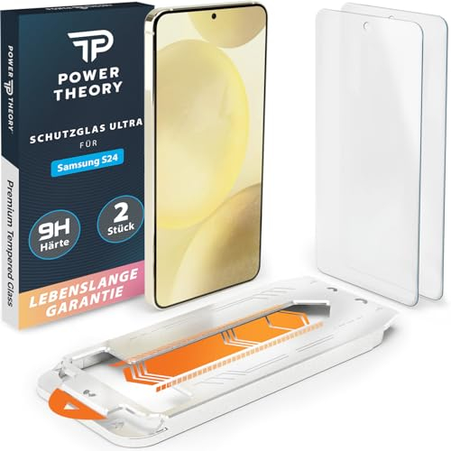 Power Theory Schutzglas für Samsung Galaxy S24 Schutzfolie, Glas Displayschutz mit Schablone, Displayschutzfolie, Glas Folie mit Anbringhilfe [2 Stück]
