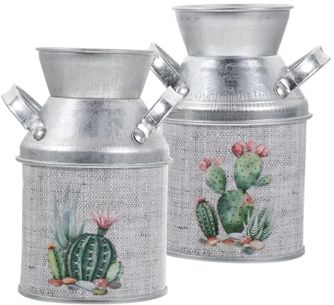 ABOOFAN Jarra De Lata De Leche De Metal Mini Jarrones De Flores Rústicos De 2 Piezas Cubo De Granja Galvanizado Vintage Jarrón Francés para Arreglos Secos Decoración del Hogar