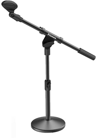 Prizmora Desktop Mic Stand Adjustable Microphone Stand Boom Kick Drum Mic Holder Sturdy Heavy Base Cable Management Solid Podium Stand for Blue Yeti Bass Drum Church Guitar Amps