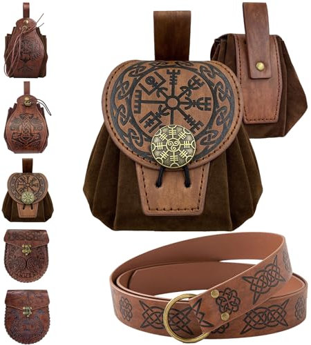 YOUYIKE Mittelalterliche Retro HüFttasche, Mittelalter Kleidung für Damen Herren Accessoires Set, Mittelalter Gürtel, Tragbares Seitenpaket, für Wikinger Piraten Hexe Ritter Renaissance Kostüm (B)