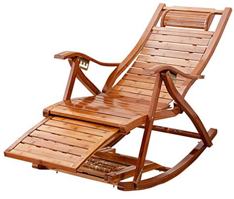 Schaukelstuhl für den Außenbereich, für Terrasse, Garten, Strand, Pool, tragbarer Terrassen-Liegestuhl aus Bambus und Holz mit Armlehne und Fußmassage, max. 150 kg