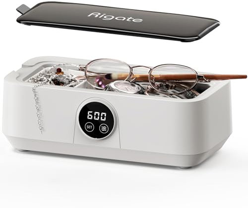 RIGATE Ultrasonic Jewelry Cleaner,600 Seconds Non-Stop Cleaning, 46KHz,360° Deep Cleaning, Suitable for Cleaning Eyeglasses, Watch Chains, Rings, Necklaces, Jewelry, Makeup Brushes, Metal Products