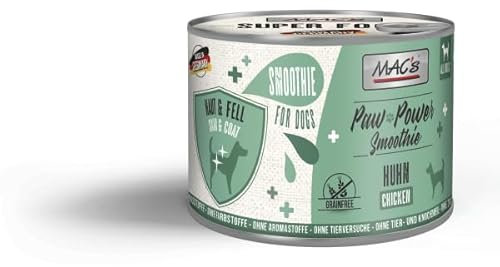 Macs Dog Paw Power Smoothie 6 x 200g Huhn | Haut + Fell | Getreidefreier Smoothie/Snack für Hunde | Hergestellt in der Eifel