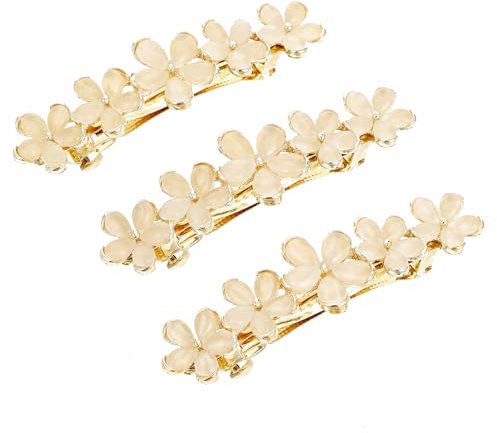 JIEYAO Horquillas para el pelo de ópalo, 3 unidades, 6,64 cm, doradas, brillantes, para bodas, francesas, vintage, horquillas de metal automáticas, horquillas para el pelo, accesorios decorativos para