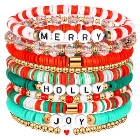 TOFBS Festive Armband Damen Weihnachten Schmuck Bunte Perlen Armband für Frauen Freundschaftsarmbänder Perfekt für Festival Outfit Damen