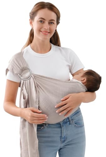 vrbabies Écharpe de transport pour bébé, porte-bébé nouveau-né à tout-petit, léger et respirant pour l'été, la natation, la piscine, la plage, poitrine avant grise (25,4 à 13,6 kg)
