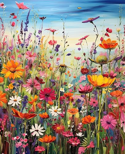 Aapxi Malen nach Zahlen Erwachsene Blumenwiese - Paint by Numbers Malen nach Zahlen Anfänger und Kinder, Leinwand Kunst Wanddeko Naturmotiv 40 x 30 cm (Rahmenlos)