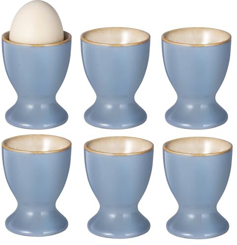 Bluweet Egg Cups Set of 6 Blue Pattern Porcelain Stoneware with Egg Holder Decorative Colour Rim Hand Pottery with Glossy Surface 6 cm