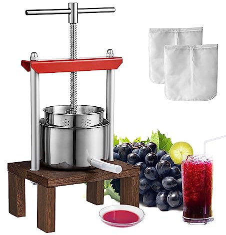 VEVOR YZQ-2L 0.53 Gallon/2L, 2 Stainless Steel Barrels, Manual Juice Maker, Cider Apple Grape Tincture Vegetables Honey Olive Oil Making Press with T-Handle & Stable Base for Kitchen, Home, Silver