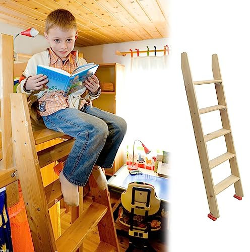 Bunk Bed Ladder Wooden Twin Bed Bunk Ladder with Non-Slip Foot, 3 Steps/ 4 Steps/ 5 Steps Climb Ladder, Replaceable Step Ladder for RV Loft Trailer Home