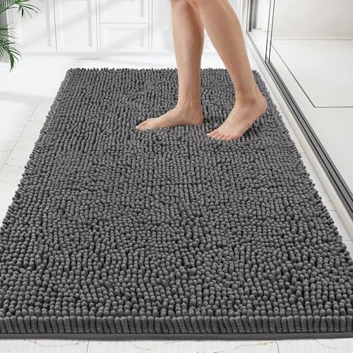 HOMEK Chenille Badematte | 90 x 120 cm saugfähiger Badezimmerteppich, weicher rutschfester Badteppich aus Chenille, großer waschbarer Duschvorleger