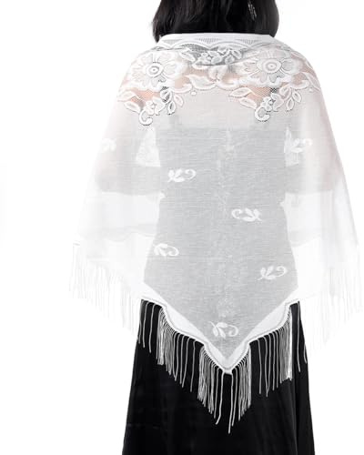 Eigso Triangle Floral Lace Wraps for Women Mesh Tassel Shawls for Wedding Party Dress
