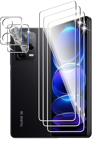 DXULWLM 3+2 Piezas Cristal Templado para Xiaomi Redmi Note 12 Pro 5G,con protector de Lente de cámara,HD transparente,Dureza 9H,Sin Burbujas,Anti-Arañazo Protector de Pantalla