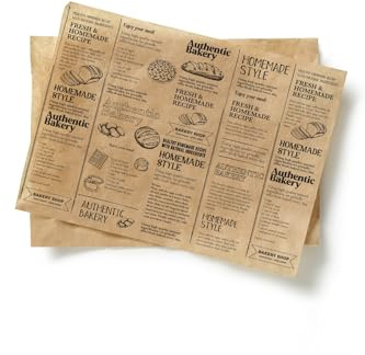 Inoverse Deli Paper 25x33 cm 1000 Blatt, Einschlagpapier Lebensmittel Eckig | Fettdichtes Papier, Motiv Bakery, Zeitungspapier, Burger Papier, für Sandwich, Pommes, Käse, BBQ, Gastronomie und Streetfood