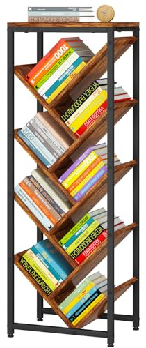 IBUYKE Libreria ad albero a 9 livelli, libreria da pavimento in legno per spazi ristretti, organizer per libri/CD/film, piccola libreria angolare per camera da letto soggiorno, marrone rustico