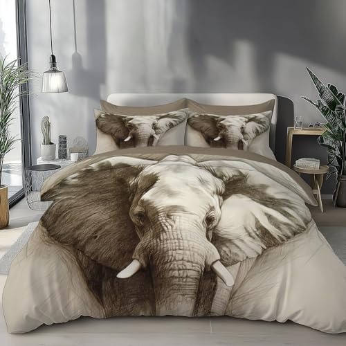ZISTRCBAO Elefant BettwäSch 155 x 220 cm, Tierrealismus Wende BettwäSche Set, Weich Atmungsaktive Mikrofaser 1 Bettbezug Mit ReißVerschluss 2 Kissenbezug, Grau