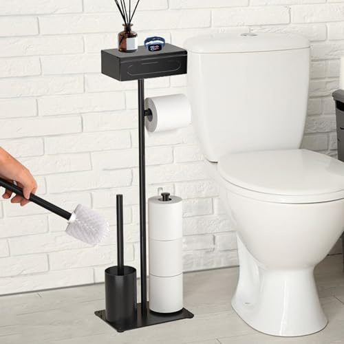 BigKing Porta Carta Igienica Da Terra, Portacartaigienica E Scopino Bagno Porta Carta Igienica Con Supporto E Cassetti Portaoggetti Piantana Portarotolo E Scopino In Acciaio Inox