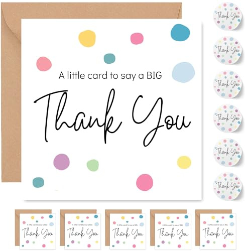 6 Thank You Cards Multipack with Envelopes and Stickers - Teacher - Thank You Card Gifts for Women - 14cm