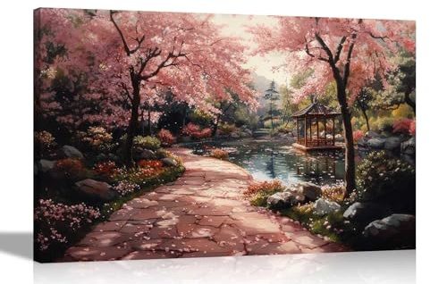 Artley Prints - Pink Paradise: Autumn Garden Colourful Canvas Wall Art For Bedroom Hallway Living Room Prints Ready to Hang 30 x 20cm (12 x 8 inches) A4