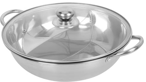 Toyvian Double Saveur Hot Pot Acier Inoxydable avec Poignées Antibrûlure Compatible avec Toutes Sources de Chaleur Casserole à Compartiments pour Cuisine Maison et Réunions Familiales