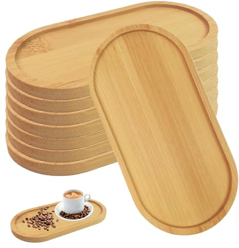 8 Stück Bambus Tablett Ovale 10 x 20 x 1 cm, Holztablett Klein Servierplatte Holz, Bambustablett Servierbrett Untersetzer Bambusuntersetzer für Tee Brot Kuchen Urlaubssnacks Kaffee