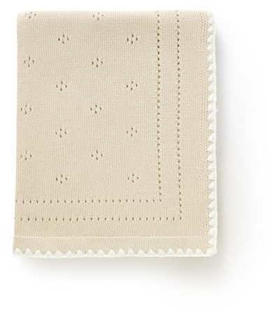 Coperta 100% del bambino del cotone lavorata a maglia morbide coperte traspiranti cellulari all'uncinetto | Per neonato ragazzo ragazze bambino con la bella bordatura 100 x 80 cm cammello