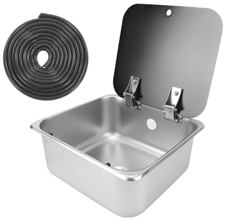 Kelawoly Évier de Cuisine en Acier Inoxydable avec Couvercle en Verre trempé, capacité de 15 L, Idéal pour les Camping-cars et les Food Trucks